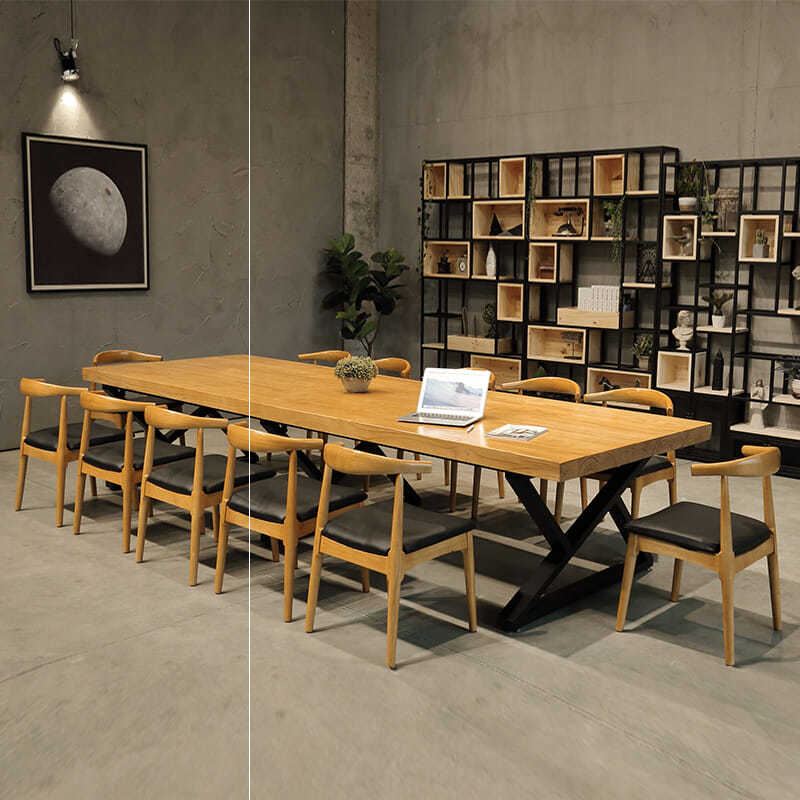 New Solid Wood Long Conference Table Modern Minimalist Nordic Training Table New Chinese Office Industrial Wind Large Table Simple