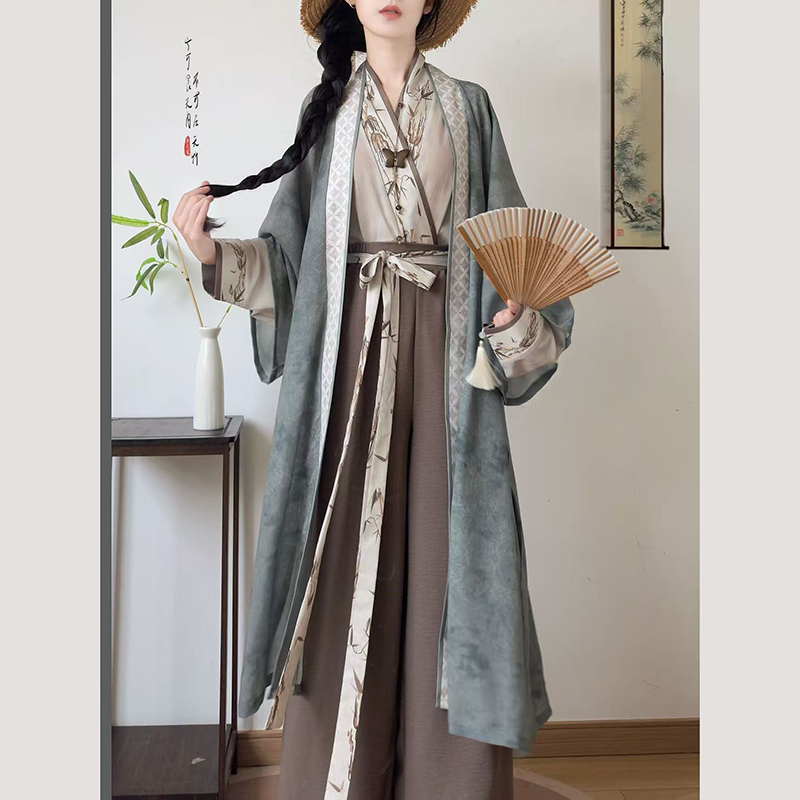 Zangxianju Original Green Bamboo Pattern Song Dynasty Style Printed Changgan Temple New Chinese Style Song Pants for Daily Commuting, Improved Hanfu Autumn Edition