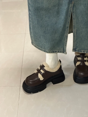 Лоферы на платформе, зимняя утепленная обувь, удерживающие тепло туфли в английском стиле для кожаной обуви, в британском стиле