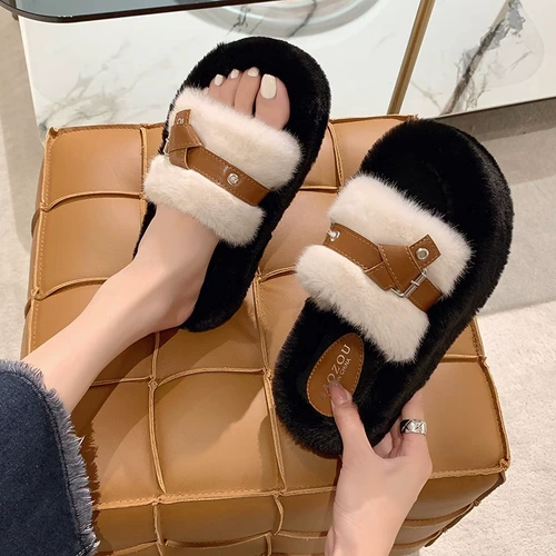 Ремень, пряжка, тапочки, небольшая дизайнерская обувь на платформе для офиса, осенний, тренд сезона