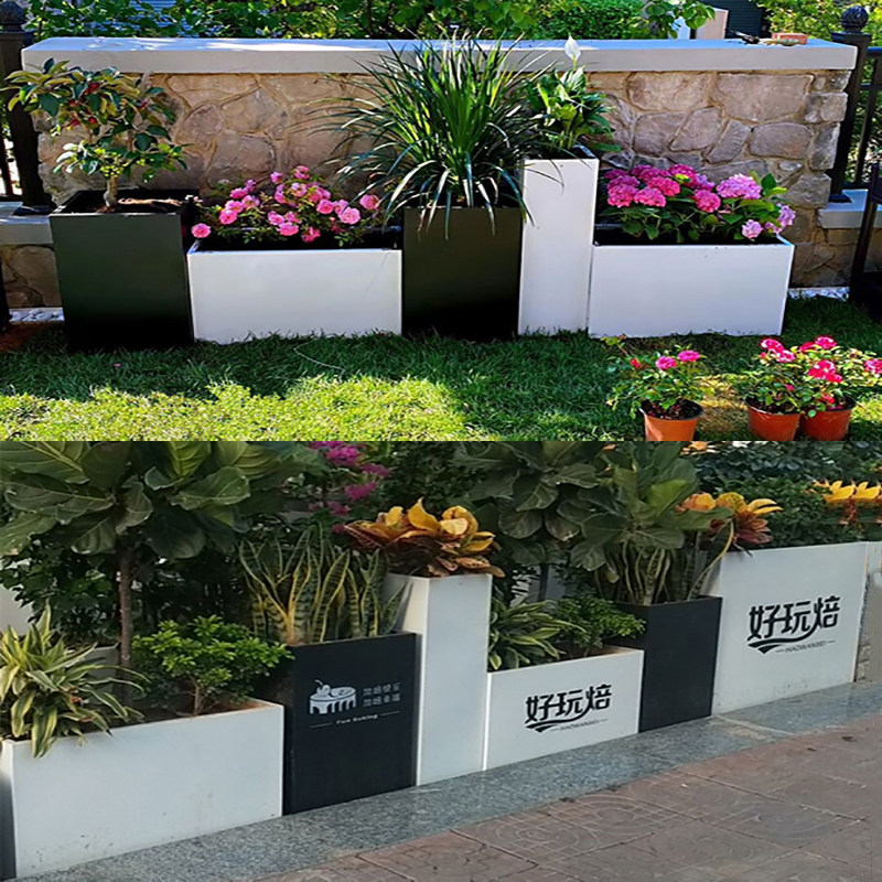 Iron long flower pot bucket vegetable pot balcony outdoor green plant pot gardening planting box flower trough floor partition flower device