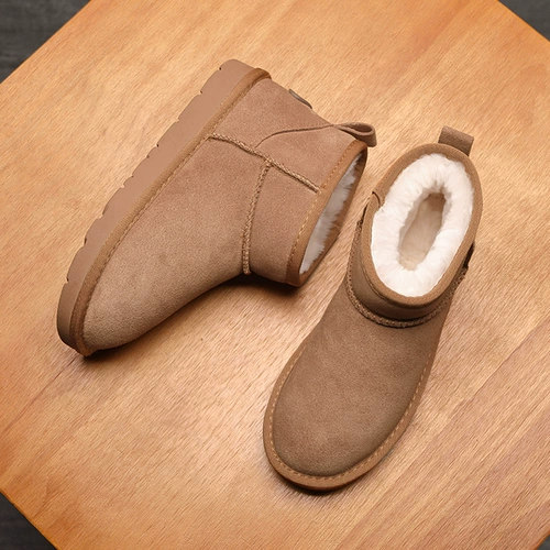 Новинка 2024 года, универсальные зимние ботинки из овчины в западном стиле, женская зимняя теплая шерстяная хлопковая обувь, ботинки