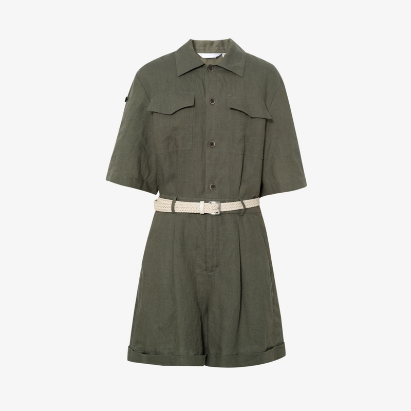 Free Belt mm Mai 2026 Summer New Old Money Style Workwear High-Waisted Linen Jumpsuit Women's Shorts 5H5190611