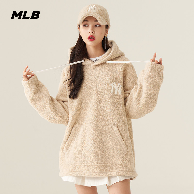 MLB official men's and women's hooded sweatshirt lamb velvet frown bear pullover casual warm autumn and winter HDE52