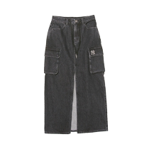 MLB official womens A-line slit denim skirt large pocket overalls skirt 24 summer new style DSB02