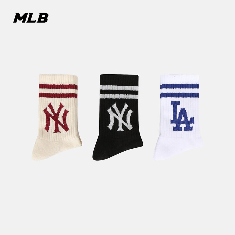 MLB official men's and women's socks NY mid-tube socks three pairs striped LOGO sport 21 ox year spring and autumn new SO17