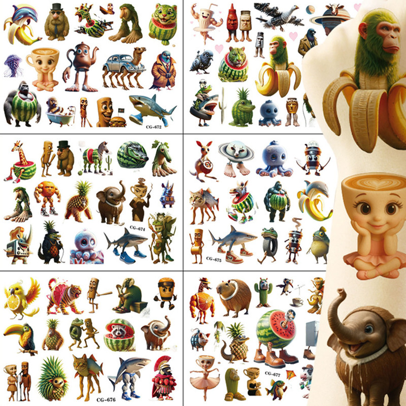 American Ai Mountain and Sea Classic Tattoo Stickers Tungtungshur Wooden Stick Figure Children's Tattoo Stickers Toy Decoration Stickers