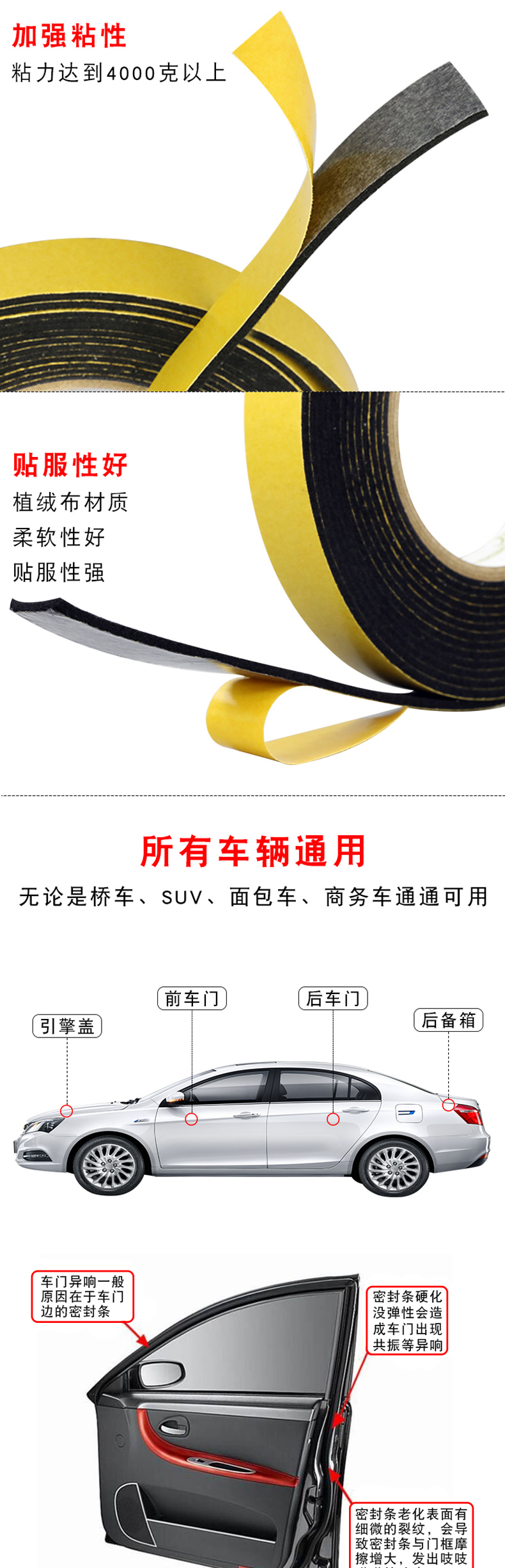Băng keo Đức-Ý dày băng vải băng keo giảm tiếng ồn Dải cao su sang trọng cửa xe ô tô cửa ma sát thân xe và cửa sổ điều khiển trung tâm điều khiển tiếng ồn bất thường băng dính chống bụi băng keo 2 mặt silicon