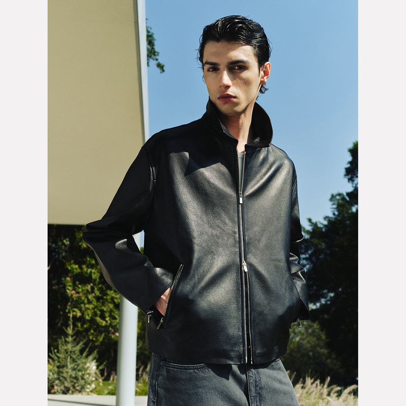 Manifold｜Italian Imported Sheepskin Textured Lapel Biker Double-Zip Leather Jacket