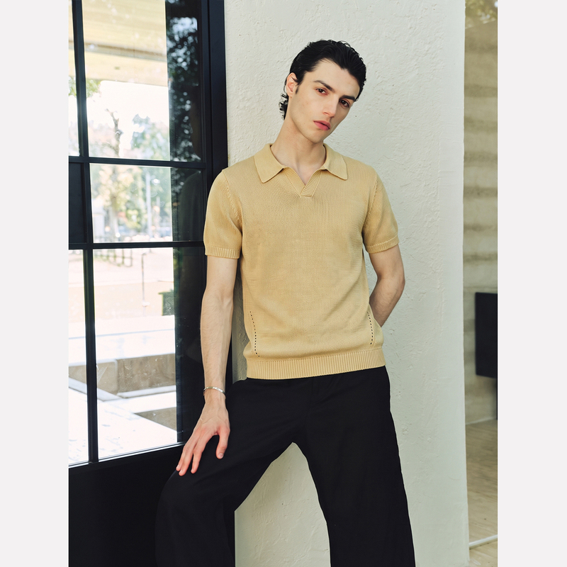 Manifold｜Imported 100% Cupro Fiber Coarse Knit Cool Old Money Style Seagull Collar Knitted Short-Sleeve T-Shirt