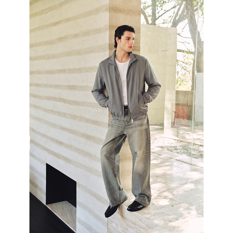 Manifold｜100% Japanese Bemberg Cupro Matte Drapey Relaxed Fit Double Zipper Stand Collar Jacket