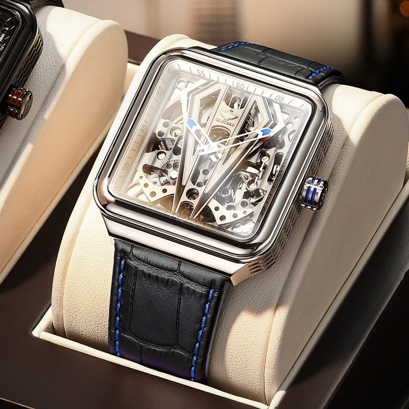 Swiss brand famous watch square automatic mechanical watch hollow men's watch men's watch waterproof trend luminous top ten