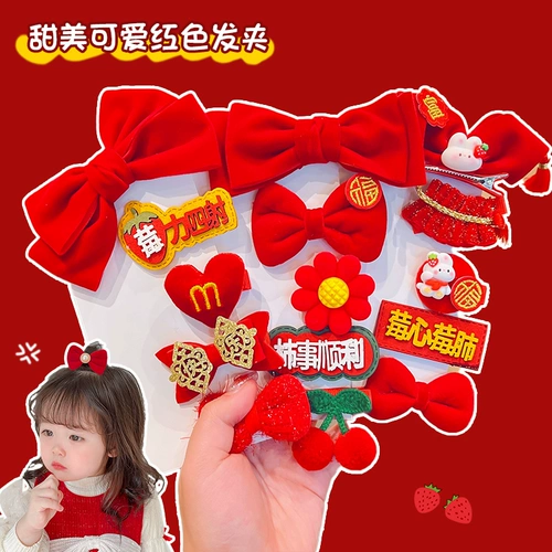 Детская заколка для волос с бантиком, красный аксессуар для волос, китайский стиль
