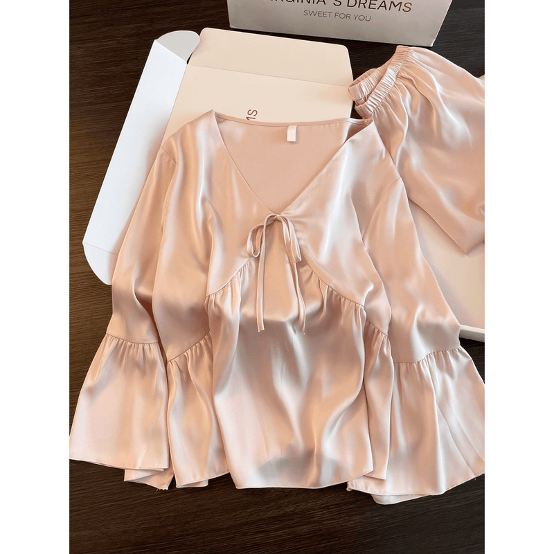 Victoria Pure Desire Light Luxury Satin Loose Lazy Style Pajamas for Women, Gift Set for Best Friends and Friends' Birthdays