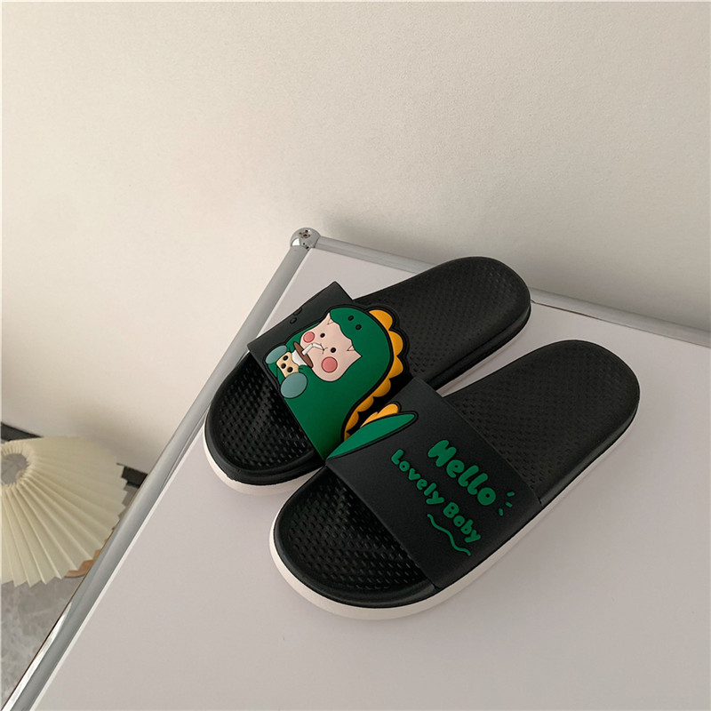 Milk Tea Dinosaur & Blackslipper female summer ins Girlish heart lovely House household take a shower non-slip Thick bottom Cartoon indoor Wear out sandy beach Sandals