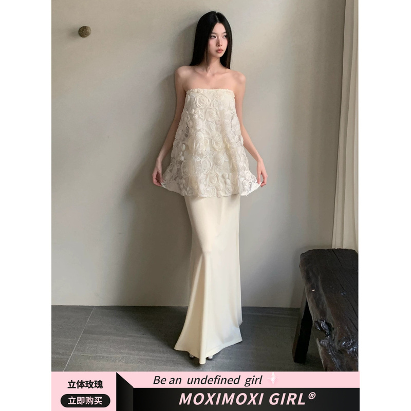 Now Moxi French-Style Three-Dimensional Rose Strapless Fishtail Dress, High-End Formal Dress for Birthday Dinner, Engagement Ceremony, Bridesmaid Outfit Now Moxi French-Style Three-Dimensional Rose Strapless Fishtail Dress, High-End Formal Dress for Birthday Dinner, Engagement Ceremony, Bridesmaid Outfit