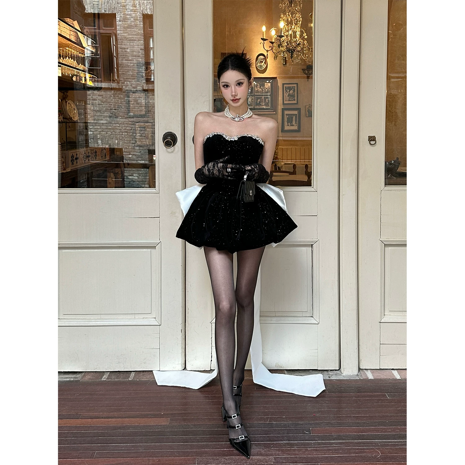 Small princess costume, summer sexy dress, tube top with bow, Birthday gift