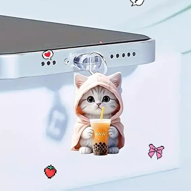 2025 New Cat Phone Dust Plug Type-C Universal for Apple Android Huawei Cartoon Cute Pendant Accessory
