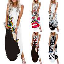 Independent retro printed sleeveless dress