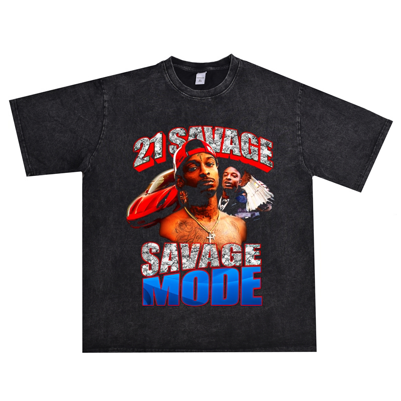 Digital Direct-Print Hip-Hop Singer 21 Savage Rap 21 Savage Printed Short-Sleeve T-Shirt Heavy Cotton