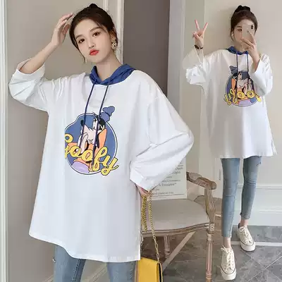 Fat plus size 200kg maternity wear autumn fashion long sleeve hooded T-shirt fat MM loose slim suit trend