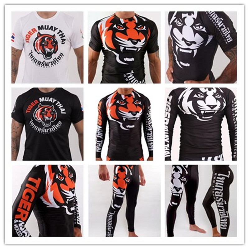 Muay Thai Compression Rash Guard for Men Mma Mixed Martial Arts Training Fighting Sparring Clothing Sports Running Breathable T-Shirt 