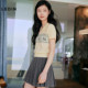 Leding Fair Isle puppy knitted polo shirt women's summer short-sleeved T-shirt