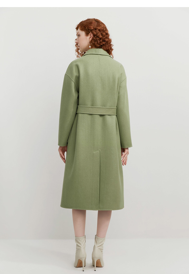 红袖 显瘦系带双面呢翻领 中长款女式大衣（含94%羊毛） 双重优惠折后￥262包邮 2色可选