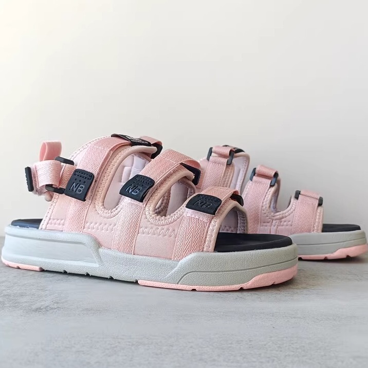 2025 Summer Authentic Fresh Pink Versatile Women's Sandals Nb Velcro Student Couple Casual Beach Shoes Trendy Slippers