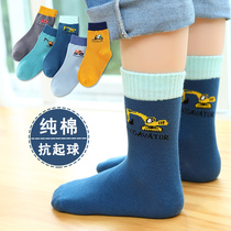 Boys' socks are pure cotton and cannot afford spring and autumn 3-5 years old 8 excavator engineering car autumn and winter children's stockings