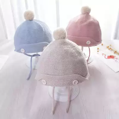 Baby hat autumn and winter newborn baby ear protection wool hat 2 male and female baby 0-3-6 months winter warm hat