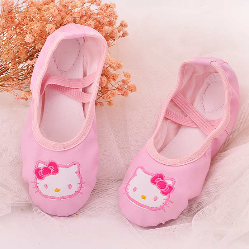 Dance shoes children's women PU ballet shoes KT cat Korean version dancing shoes Soft bottom rehearsals Flex Shoes Cat Paw Bodies