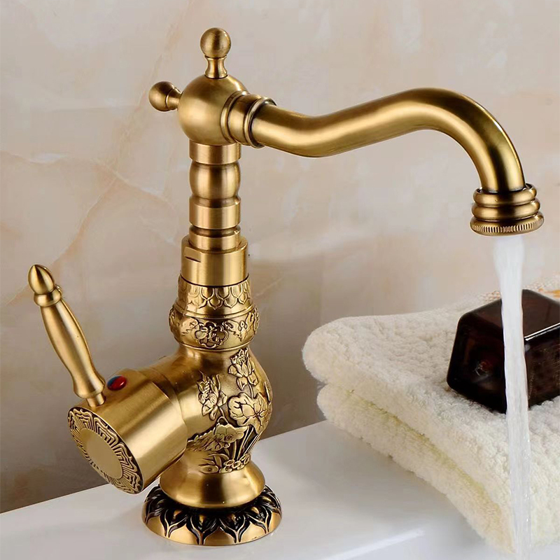 European-Style Antique Thickened All-Copper Carved Kitchen Faucet Bathroom Sink Hot and Cold Water Dual-Use Under-Counter Basin European-Style Antique Thickened All-Copper Carved Kitchen Faucet Bathroom Sink Hot and Cold Water Dual-Use Under-Counter Basin