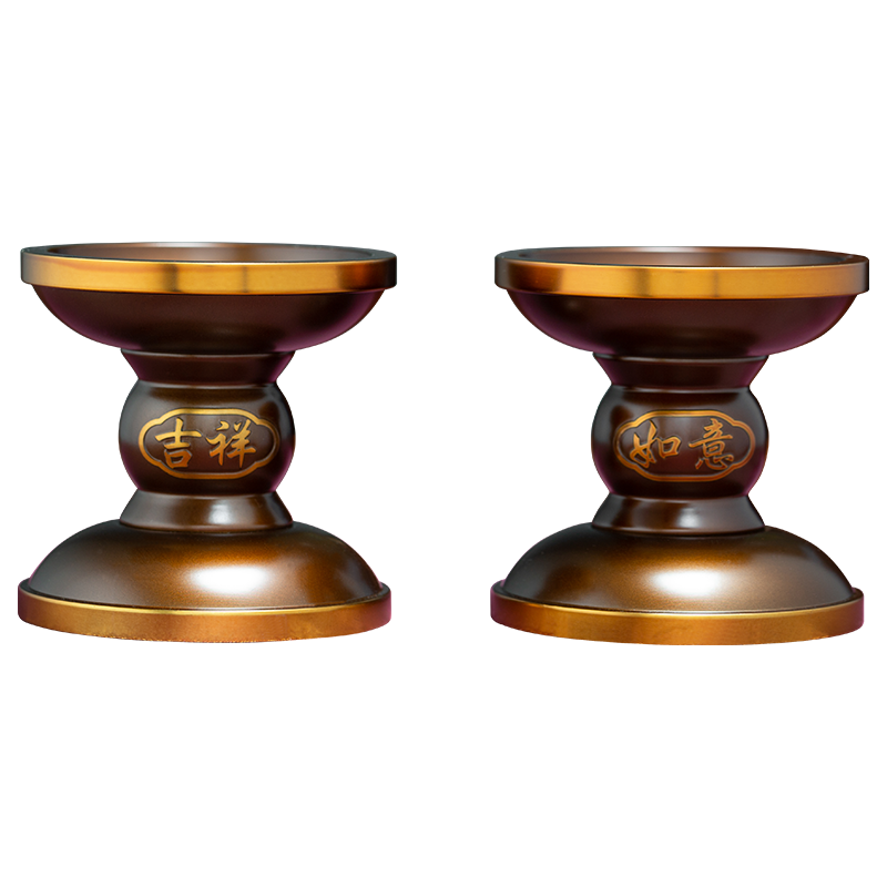 紫运阁 Brass candlestick home indoor Taiwan Youjin solid Buddha candle small candlestick butter candle incense candlestick