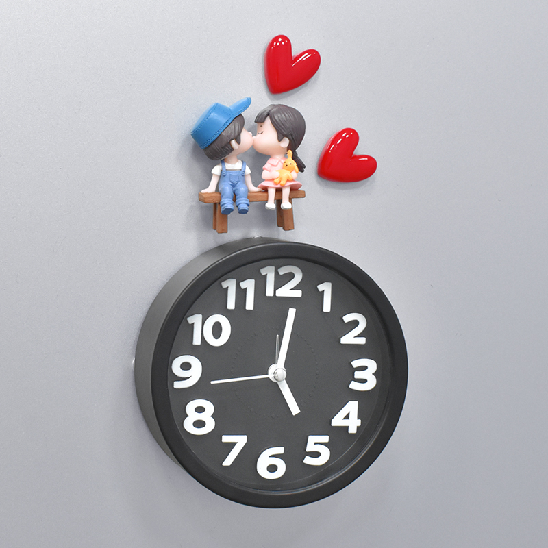 Creative loving couple round the new alarm clock orange red with fashion personality Children's fridge with watchmaking magnet-Taobao