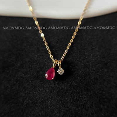 Natural ruby necklace, 18k gold colored gemstone pendant, colored gold collarbone chain, fine chain, women's real gold jewelry gift