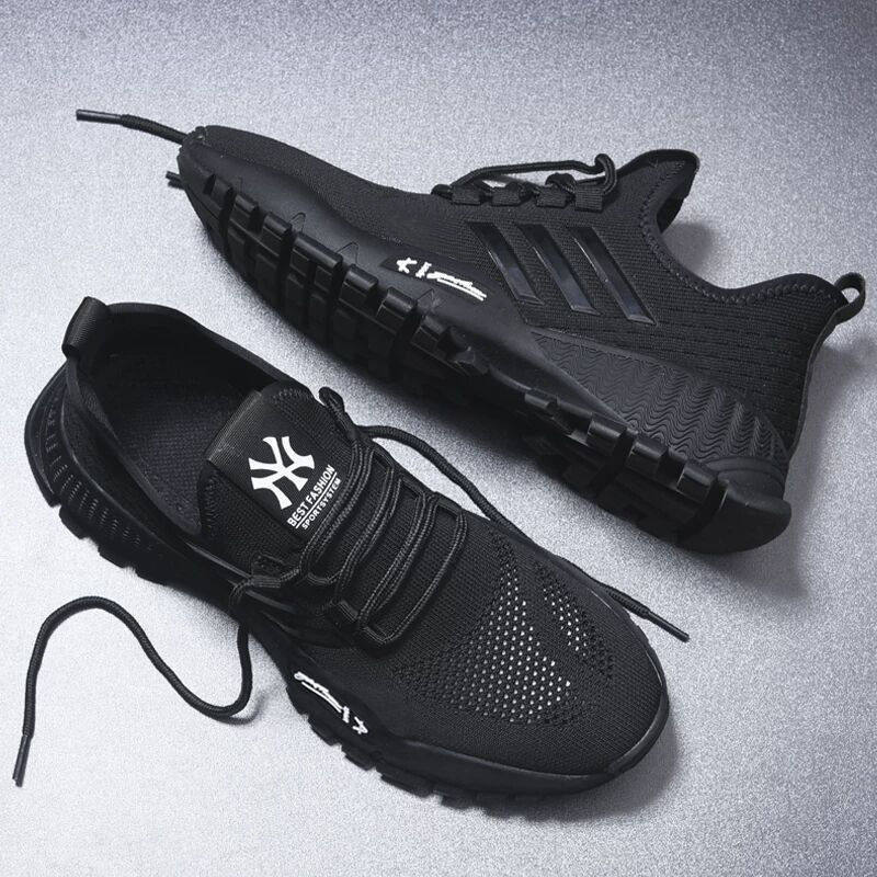 Men's shoes spring wave shoes 2022 new sports casual shoes flying loom 100 hitch mesh black mesh breathable single shoes