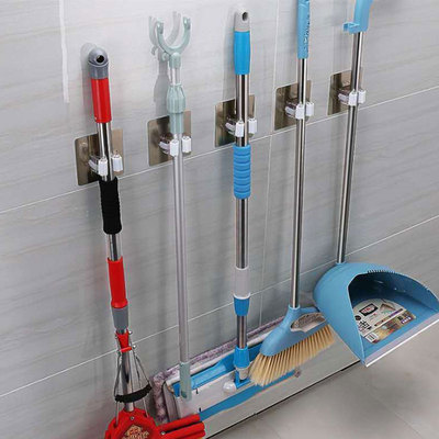 免打孔拖把夹卫生间浴室扫把粘贴挂钩
