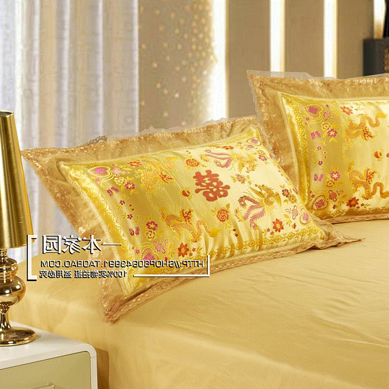 Đám cưới lụa satin lụa rồng và phượng trăm hình ảnh hạnh phúc đơn gối một cặp gối cưới màu đỏ - Gối trường hợp gối lông vũ
