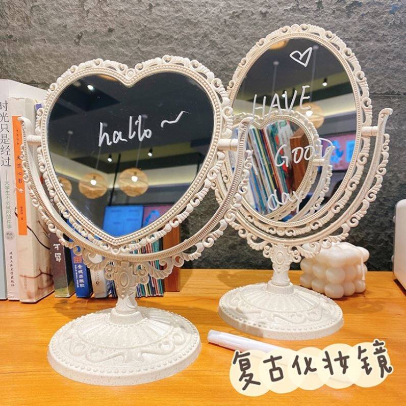 Put the mirror on the table on the Red Desktop Desktop Makeup Mirror Student Dormitory French vintage standardized