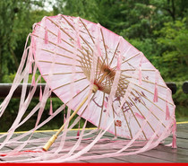 Tassel Chinese wind rainproof rotating dance umbrella Red and white costume umbrella Stage craft dance oil paper flower umbrella ancient style