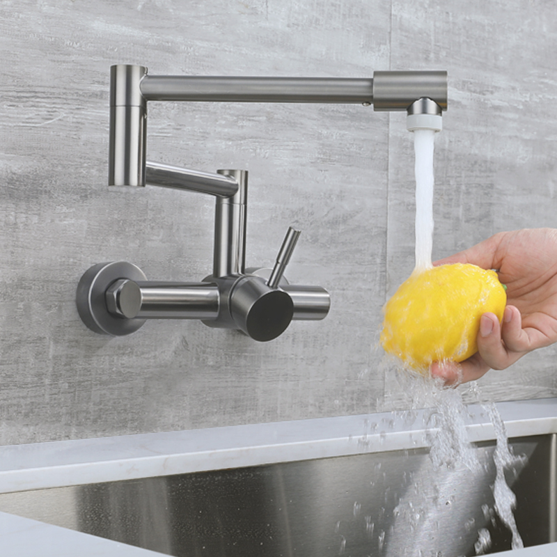 Extended Hot and Cold Folding Faucet for Wall-Mounted Kitchen Stove, Sink, Balcony Laundry Sink, Wall-Mounted Mixing Valve