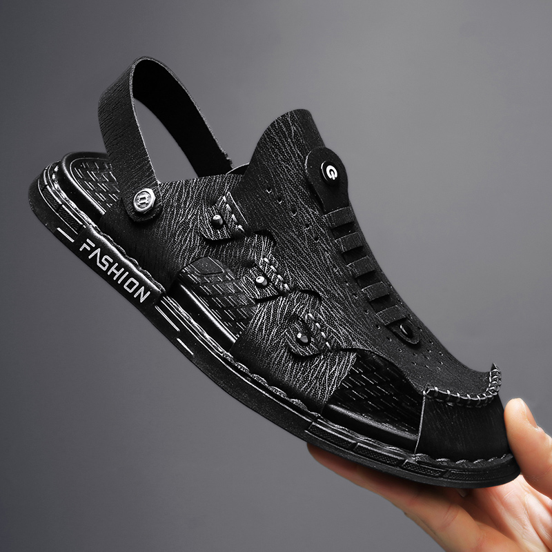 Baotou sandals men's summer outwear anti-slip currents Roman beach leather sandals Lazy Man double-slippers for men