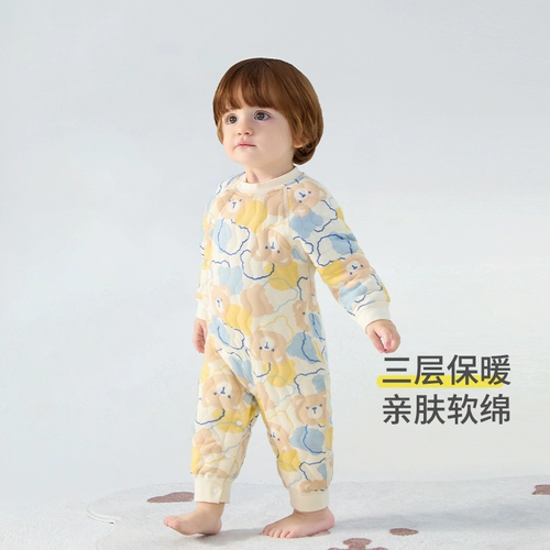 Детский удерживающий тепло осенний стеганый пуховик для новорожденных, весеннее демисезонное боди, увеличенная толщина