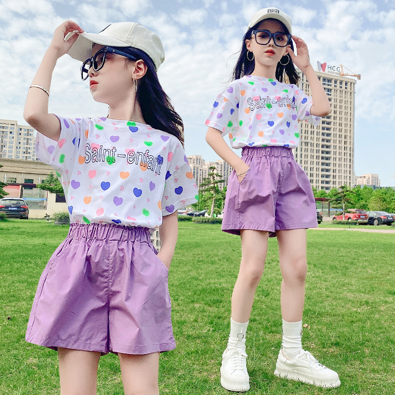 Girls Summer Package 2023 new children in the big children's clothing girl air - sleeve T - shirt shorts two pieces