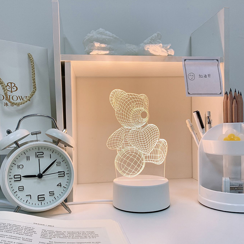 [Love Bear] (White / Yellow / Warm)Night light girl student Bedside Desk lamp dormitory sleep bedroom sleep room Atmosphere lamp Creative gifts customized logo