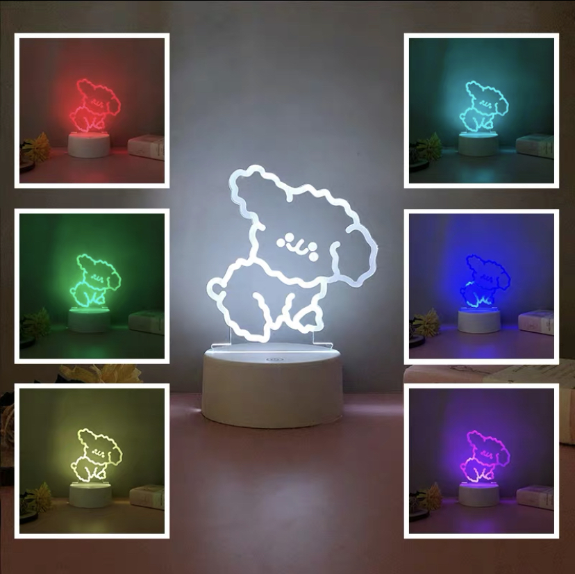 Curly Dog (Seven Color Dimming) BatteryNight light girl student Bedside Desk lamp dormitory sleep bedroom sleep room Atmosphere lamp Creative gifts customized logo