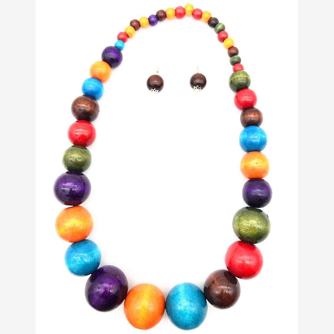 ethnic wood bead necklace set – colorful handmade jewelry for women