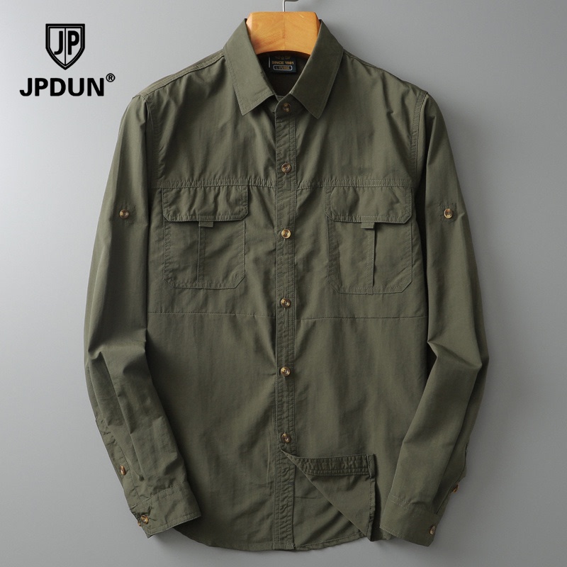 Jpdun/Quick-Drying Tactical Shirt Men's Long-Sleeved Work Shirt Military Enthusiasts Spring and Autumn Training Outdoor Multi-Pocket Top