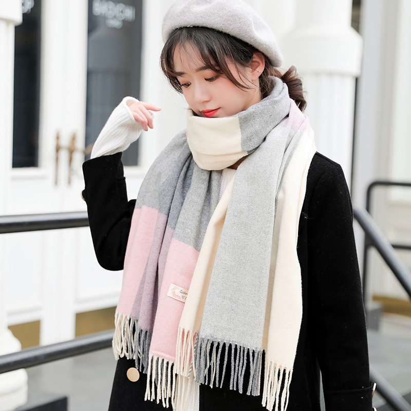 New style large scarf women's autumn and winter cashmere Korean version all-match warm neck scarf winter plaid dual-use advanced sense shawl